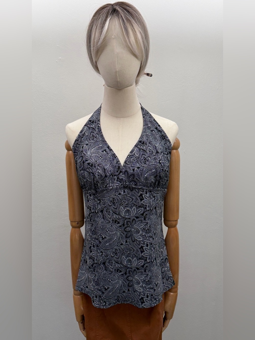 Gottex Blue Black & White Paisley Halter Tankini Top Women’s Size 16 Swim Top